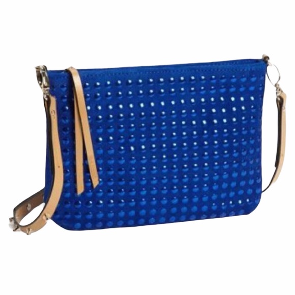 Kelsi Dagger Handbags - new Kelsi Dagger 𒊹 Cicely Suede Crossbody Bag 𒊹 Cobalt Blue Metallic Dots 𒊹